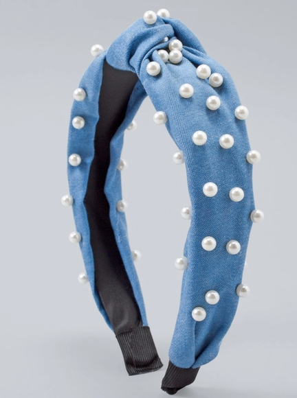 White House Black Market Accessories - HOST PICK!!! Denim Knot Headband with Faux Pearls